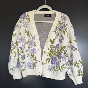 Cider Cream and Purple Floral Cardigan